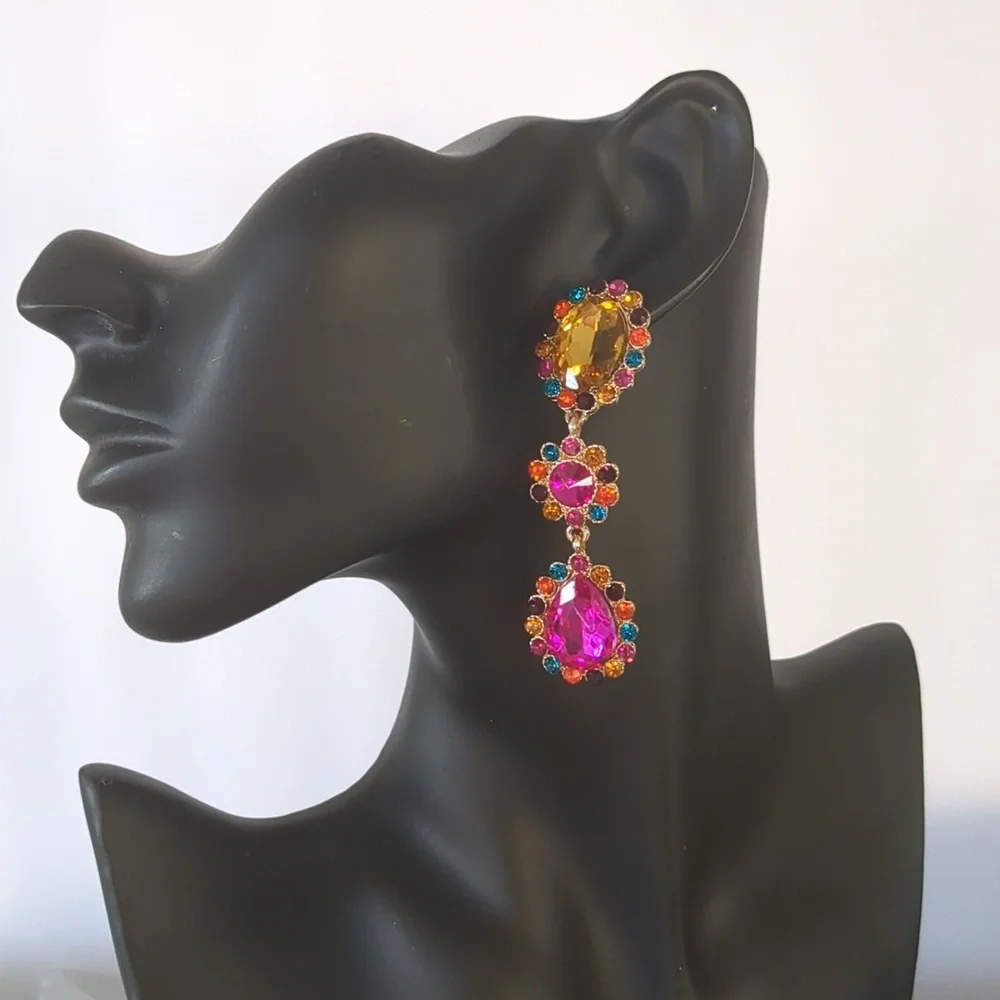 Multicolor Three Tier Drop Earrings
